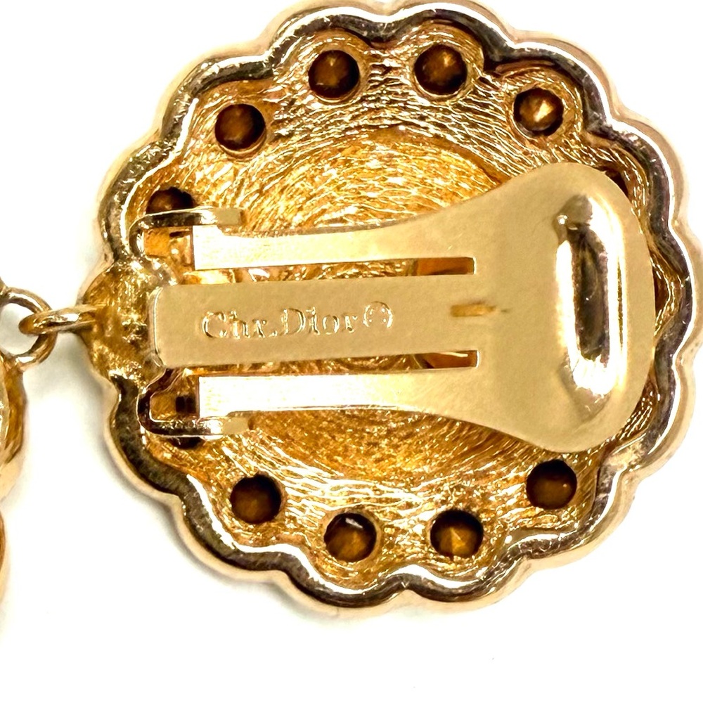 Elegant Christian Dior Vintage Gold Plated & Silver Crystal Large Hoop Earrings - Picture 9 of 11
